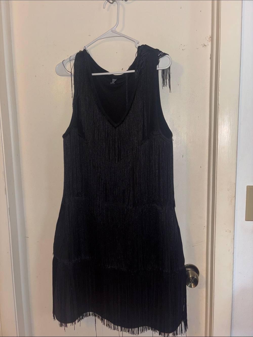 SHEIN Black V-Neck Fringe Mini Dress